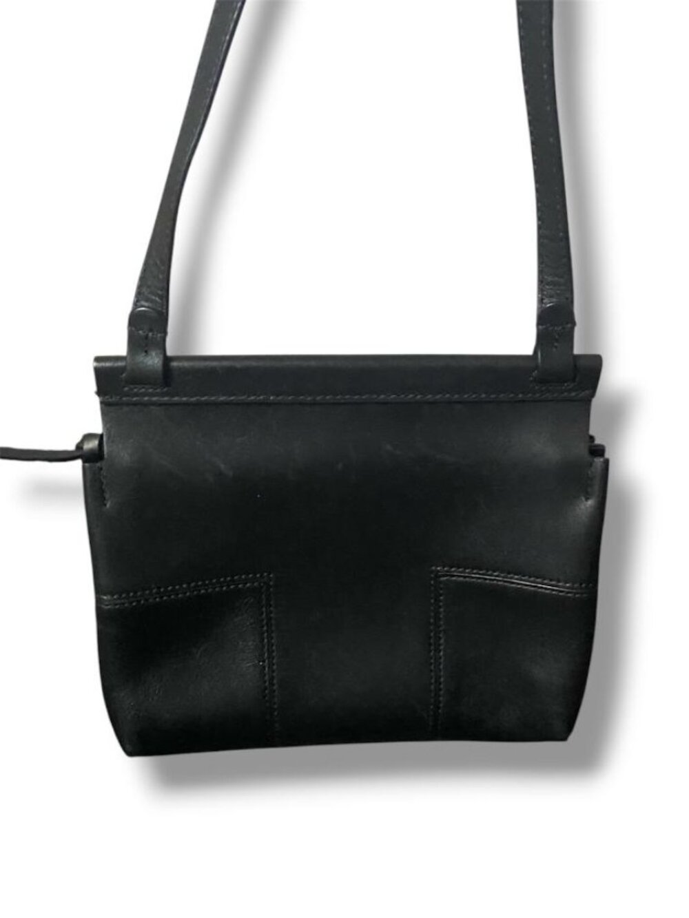 VINTAGE - Tory Burch Mini Block-T Leather Satchel Black 2-Way Shoulder Handbag - Picture 4 of 4